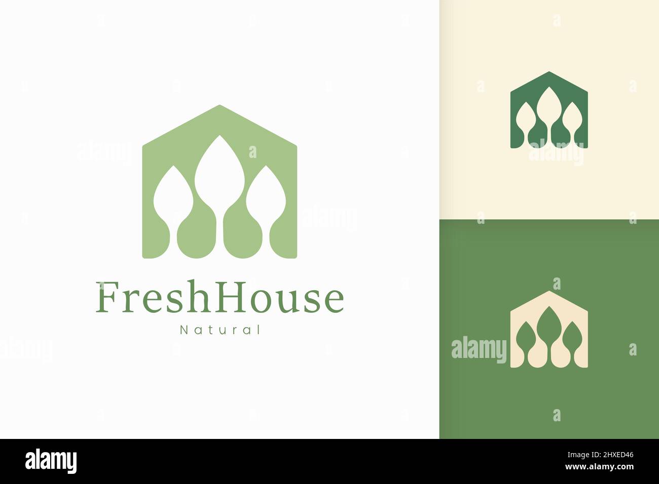 Nature green house logo with tree and leaf shape Stock Vector Image ...
