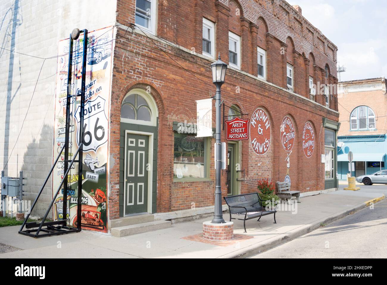 Atlanta, Illinois, USA, Route 66 old building and heritage signage