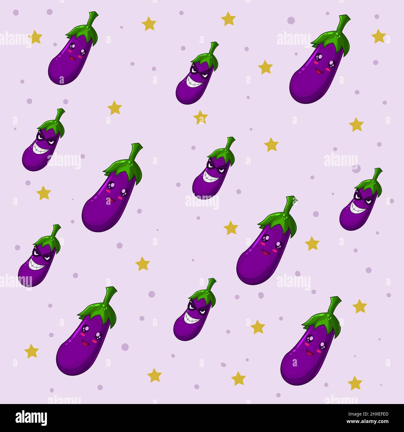 cute eggplant with stars pattern Stock Vector