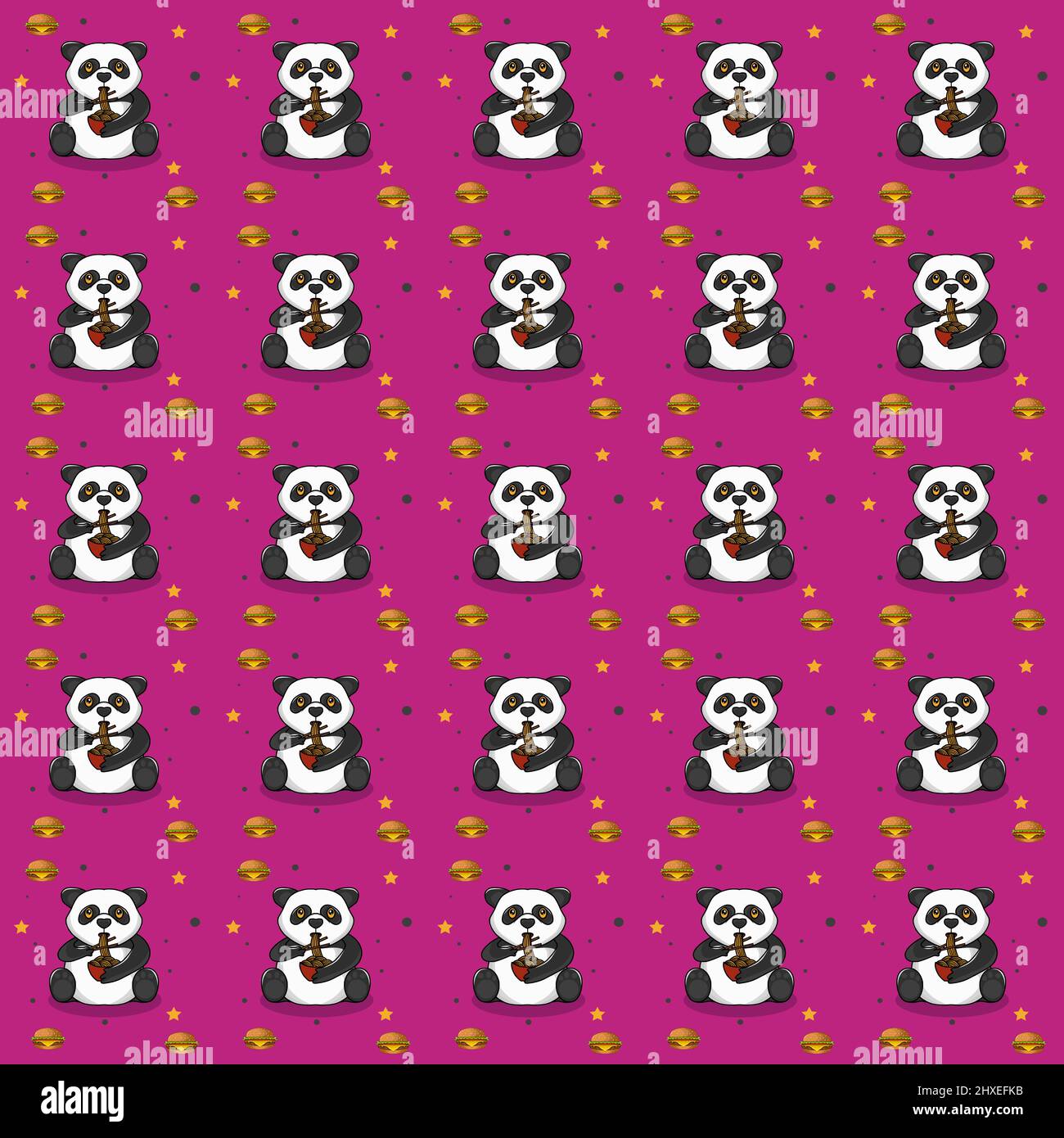 cute panda eating noodles pattern Stock Vector