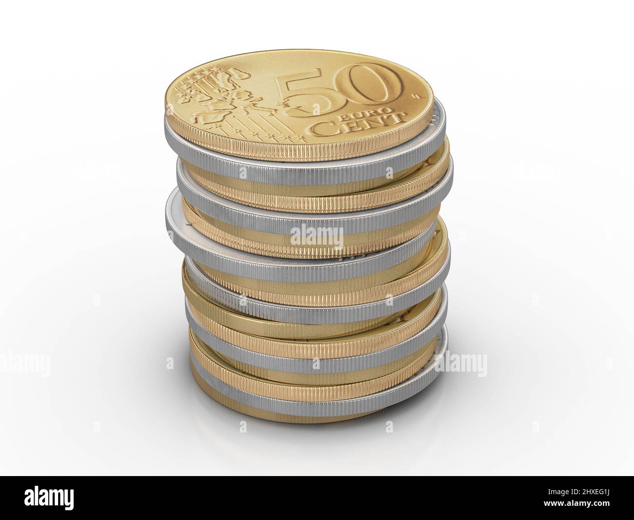 Euro coins on a white background. 3d illustration Stock Photo - Alamy