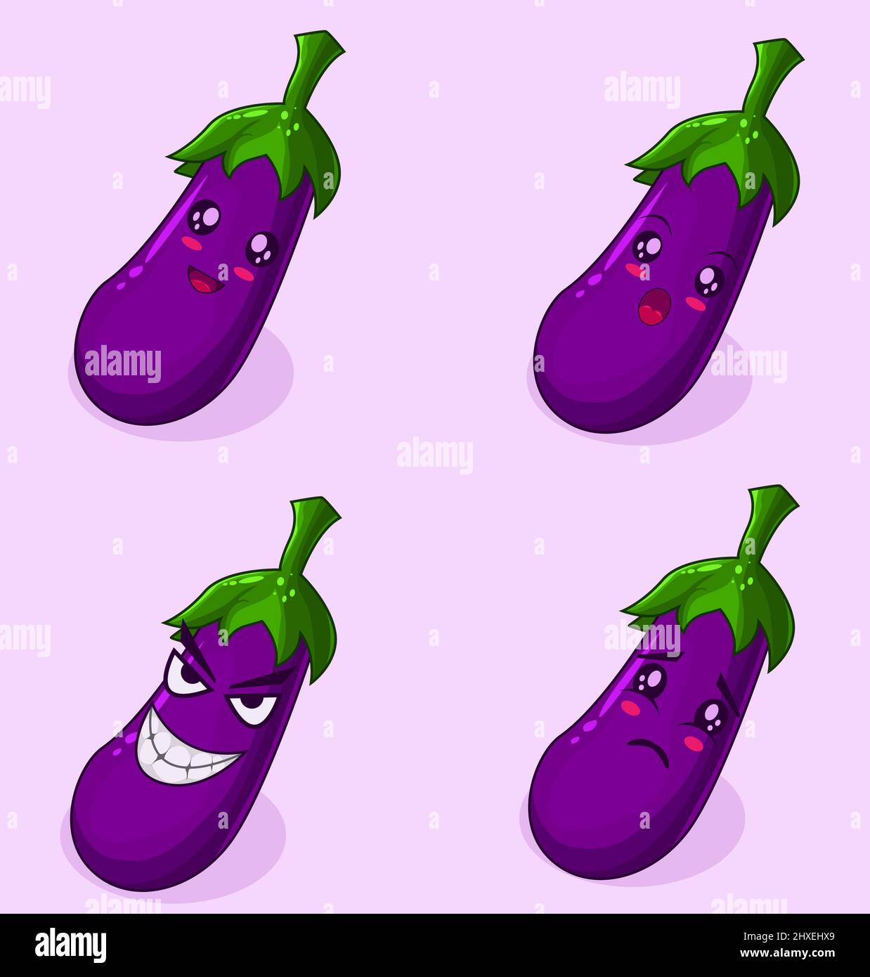 Set illustration cute eggplant character Stock Vector