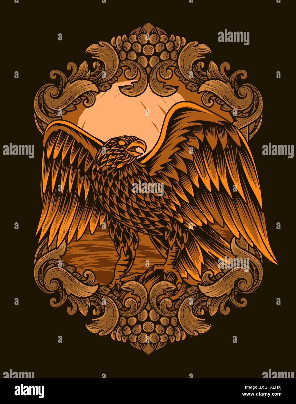illustration eagle on vintage engraving ornament Stock Vector
