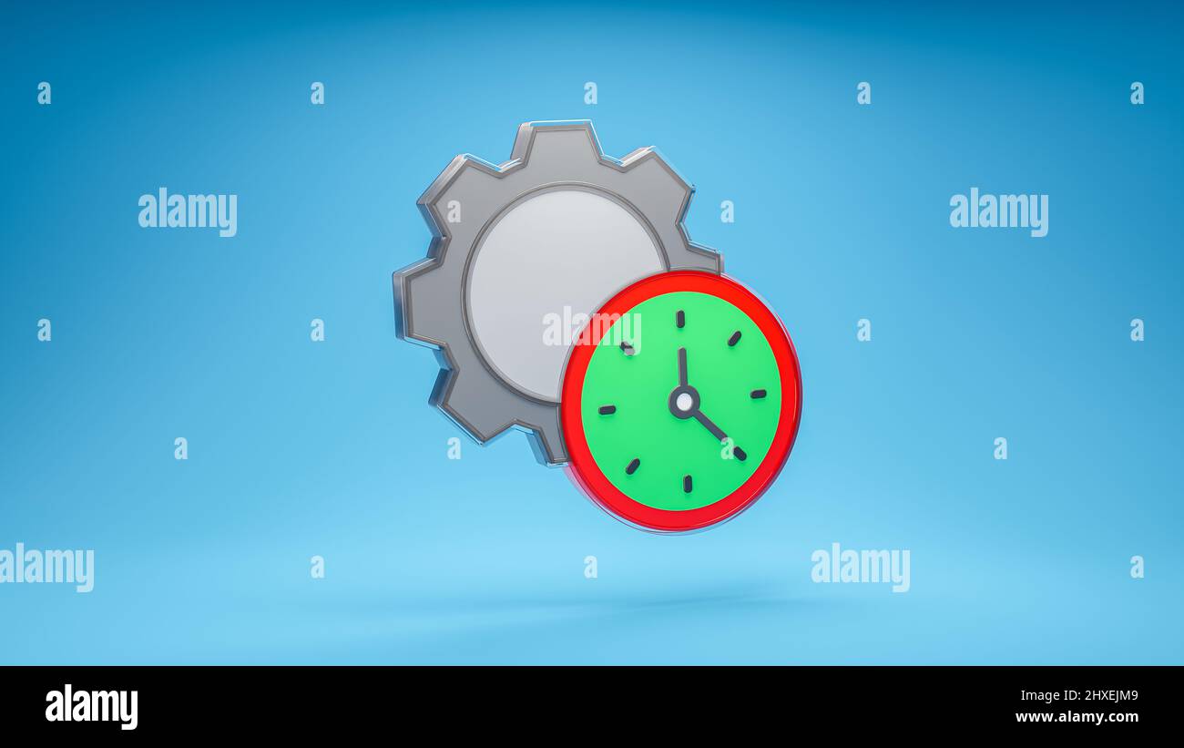 Gear clock time concept design time management clock symbol 3d icon in
