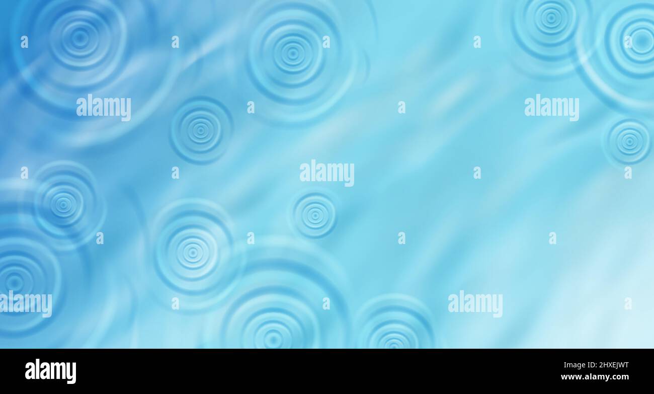 Top view realistic circle radial water ripple from rain drop on blue ...