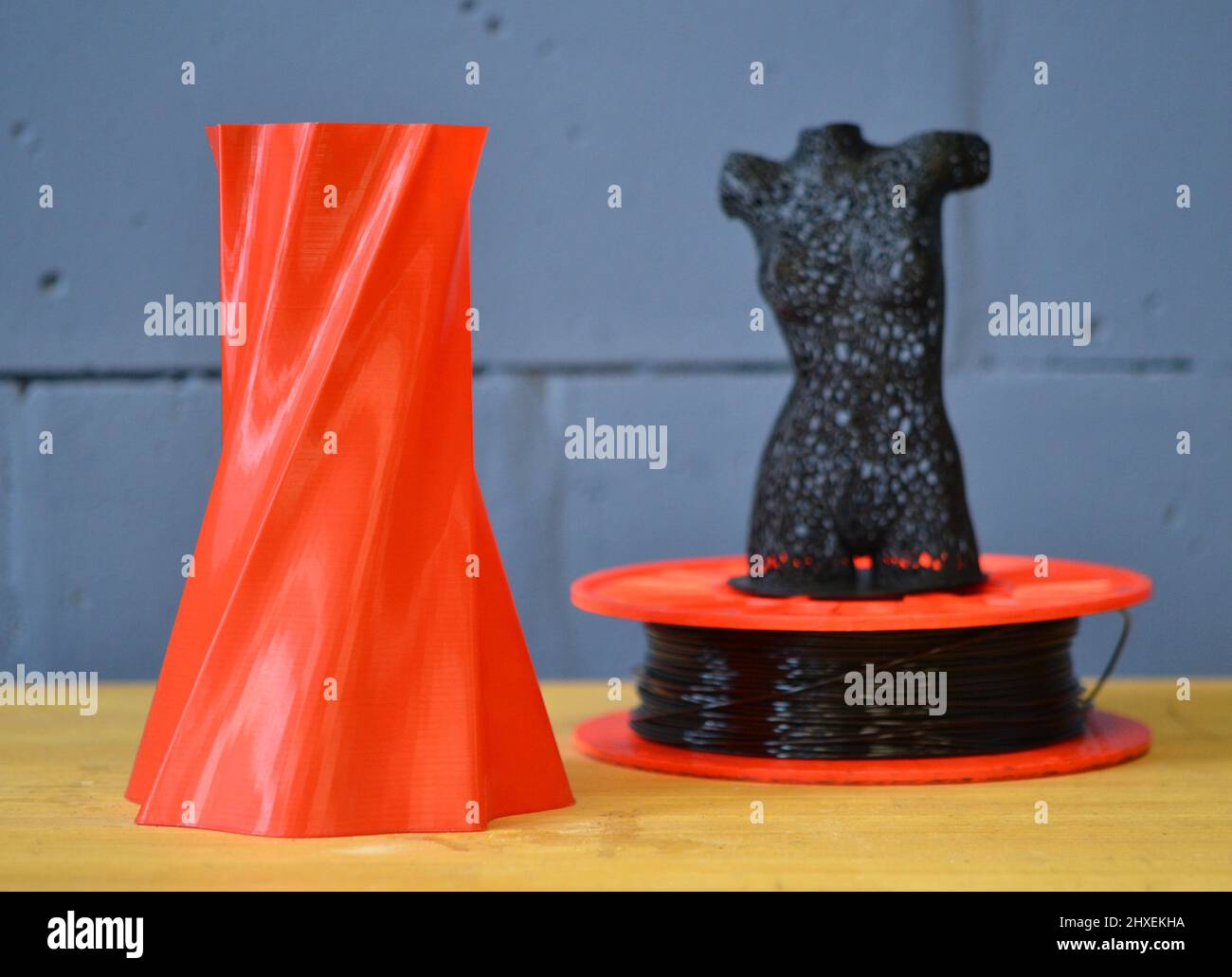 Automatic three dimensional 3d printer performs plastic. Stock Photo