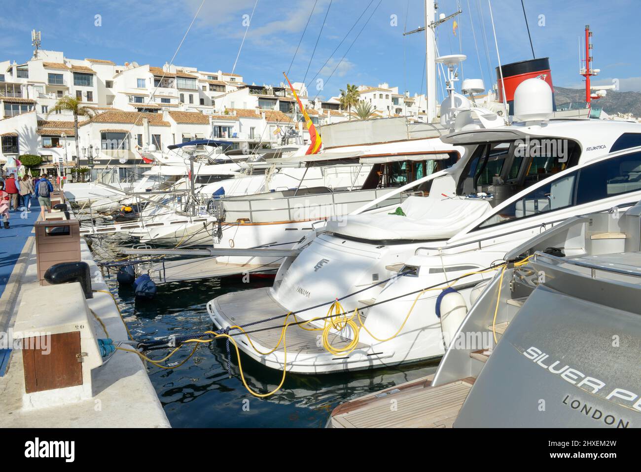 Luxury shops at the exclusive yacht harbour of Puerto Banús, Marbella,  Costa del Sol, Málaga province, Andalusia, Spain Stock Photo - Alamy