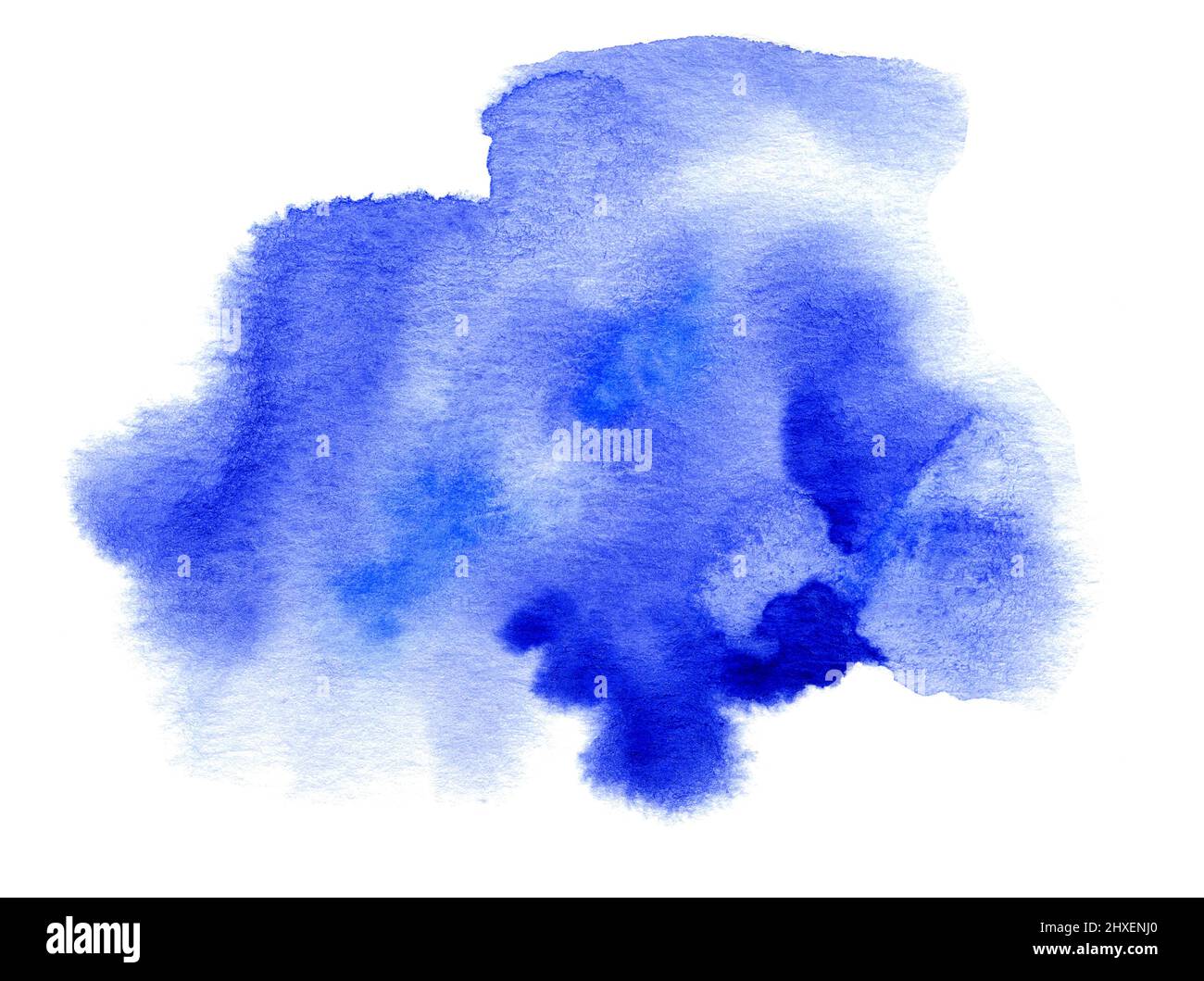 Blue sky watercolor hand drawn stain on white paper grain texture ...