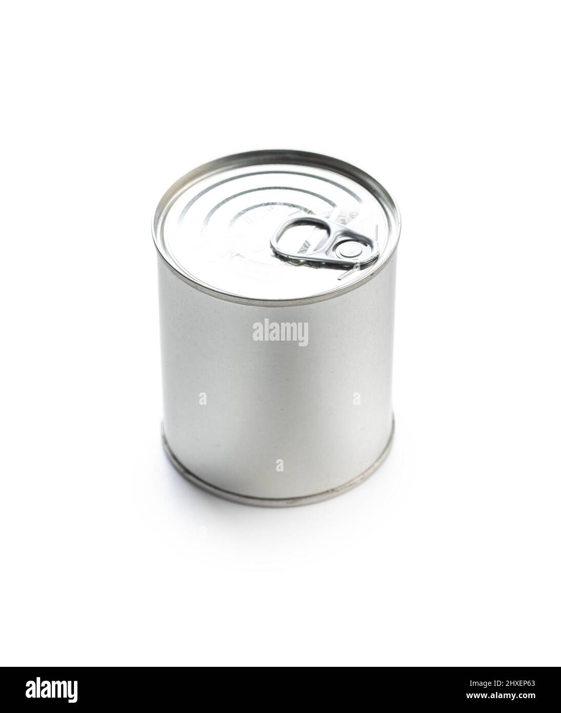 Closed tin can isolated on a white background. Stock Photo