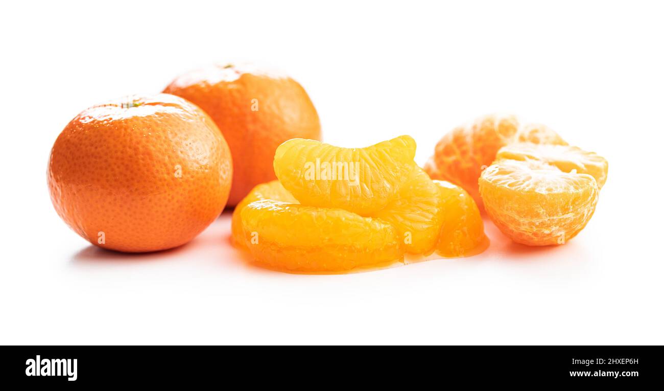 Canned tangerine. Pickled mandarin fruit isolated on white background