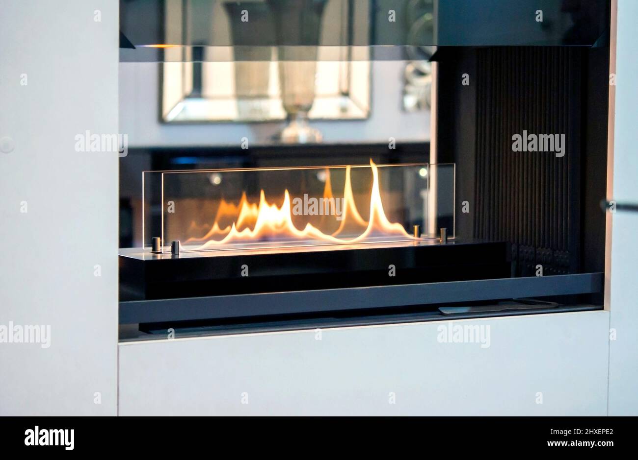 Modern bio fireplot fireplace on ethanol gas Stock Photo Alamy