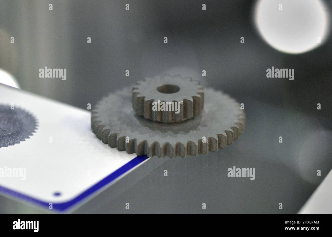 Selective Laser Melting. Object printed on metal 3d printer close-up. Stock Photo