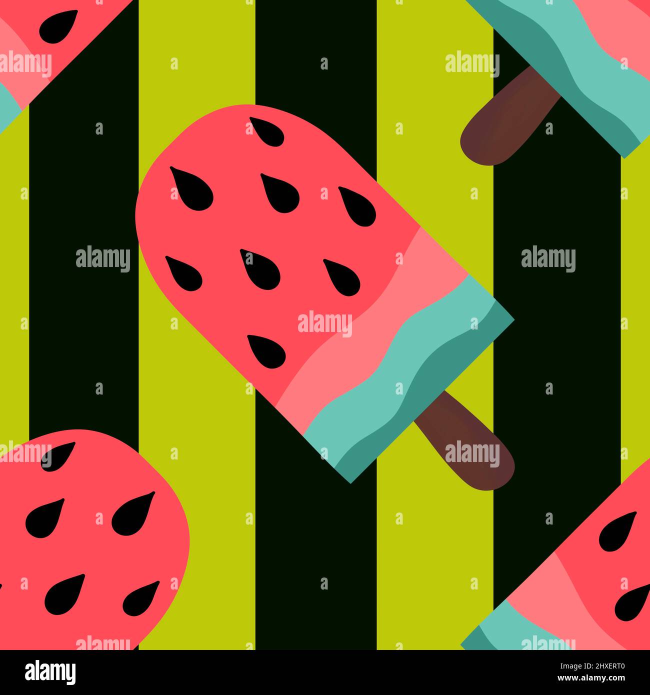 Summer seamless watermelon ice cream pattern for fabrics and packaging ...