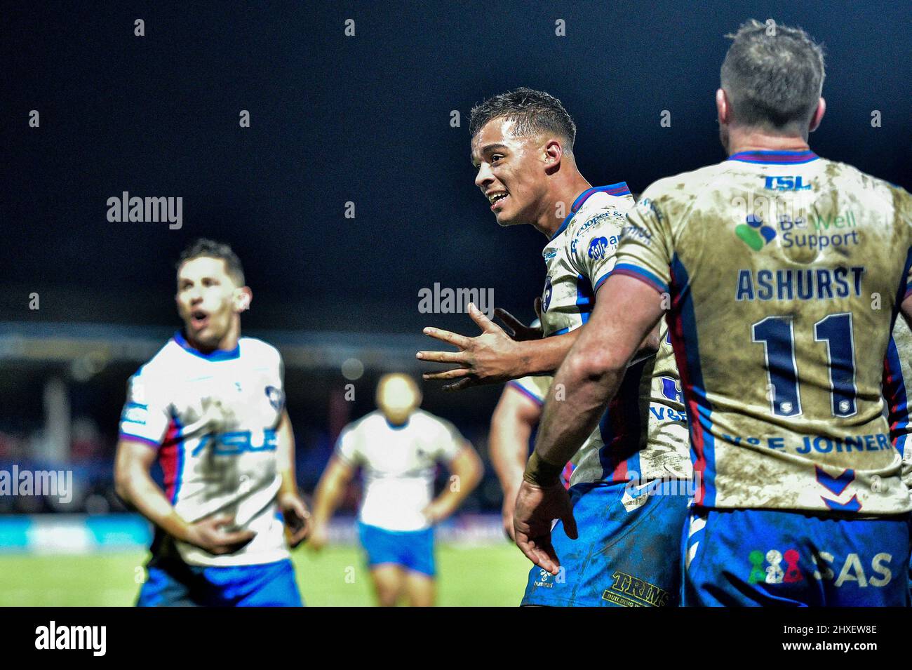 Wakefield, England - 11th March 2022 -  Wakefield Trinity's Corey Hall celebrates try. Rugby League Betfred Super League Round 5 Wakefield Trinity vs Toulouse Olympique at Be Well Support Stadium, Wakefield, UK  Dean Williams Stock Photo