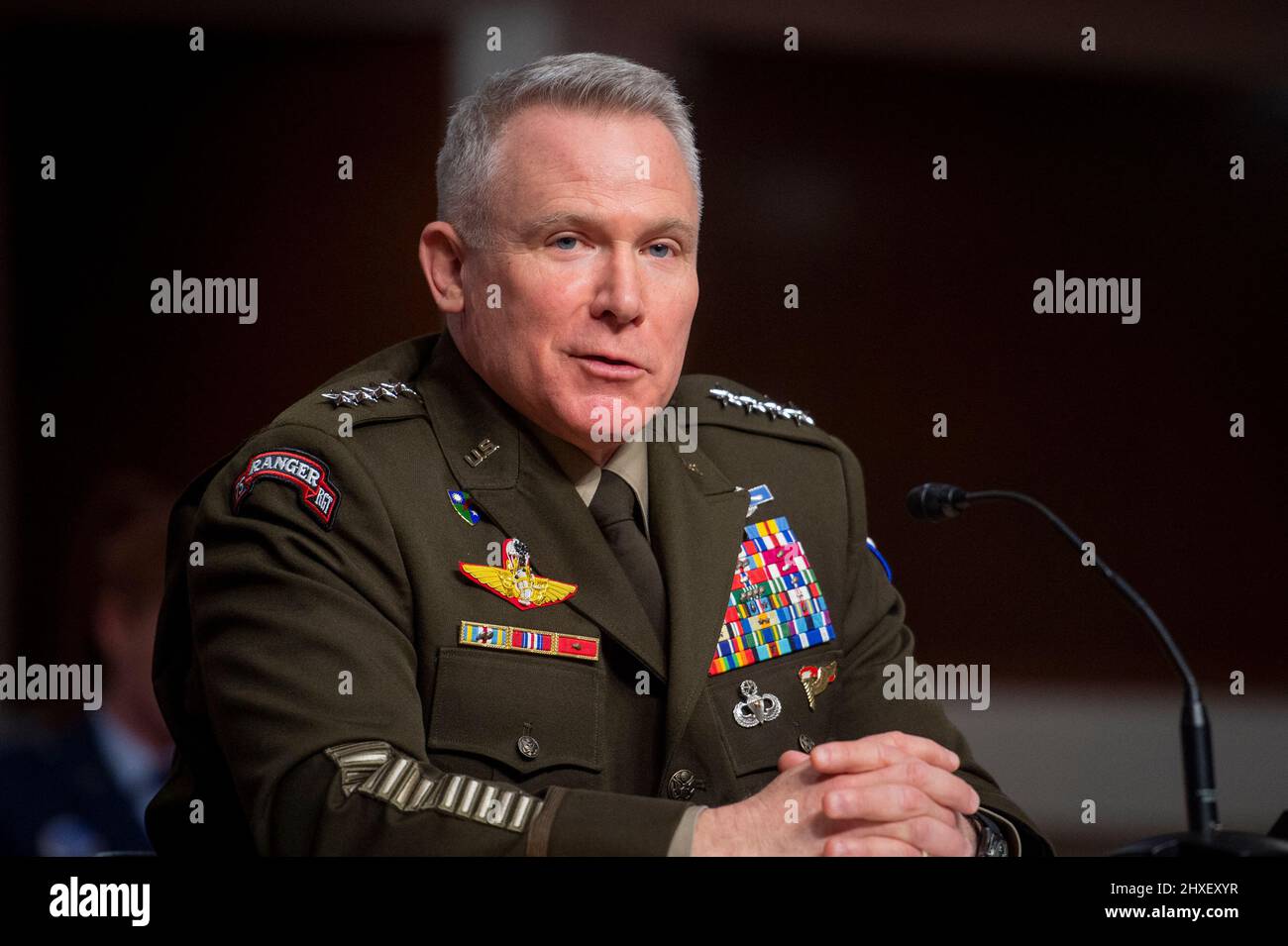 General Paul LaCamera, Commander, United Nations Command / Combined Forces Command / United States Forces Korea, responds to questions from Senators during a Senate Committee on Armed Services hearing to examine the posture of the United States Indo-Pacific Command and United States Forces Korea, in the Dirksen Senate Office Building in Washington, DC, Thursday, March 10, 2022. Photo by Rod Lamkey/CNP/ABACAPRESS.COM Stock Photo