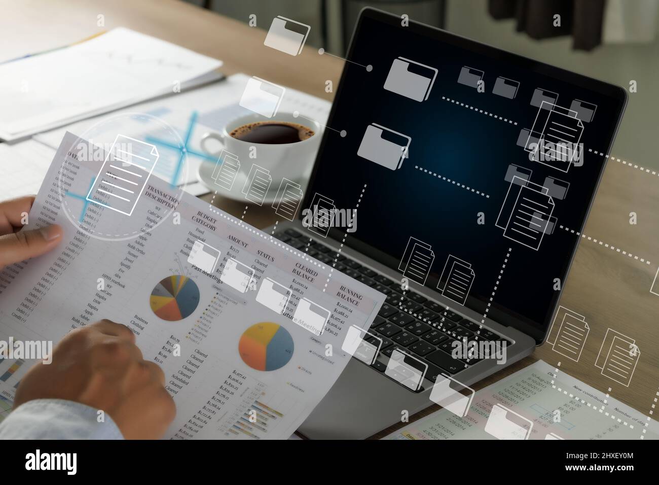 Document Management System (DMS) Businessman working manage files documentation Stock Photo