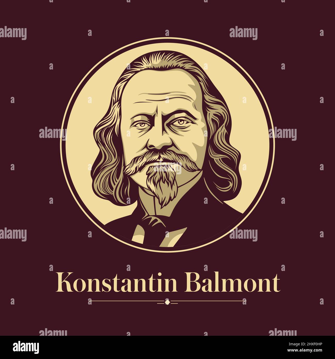 Vector portrait of a Russian writer. Konstantin Balmont was a Russian symbolist poet and translator Stock Vector