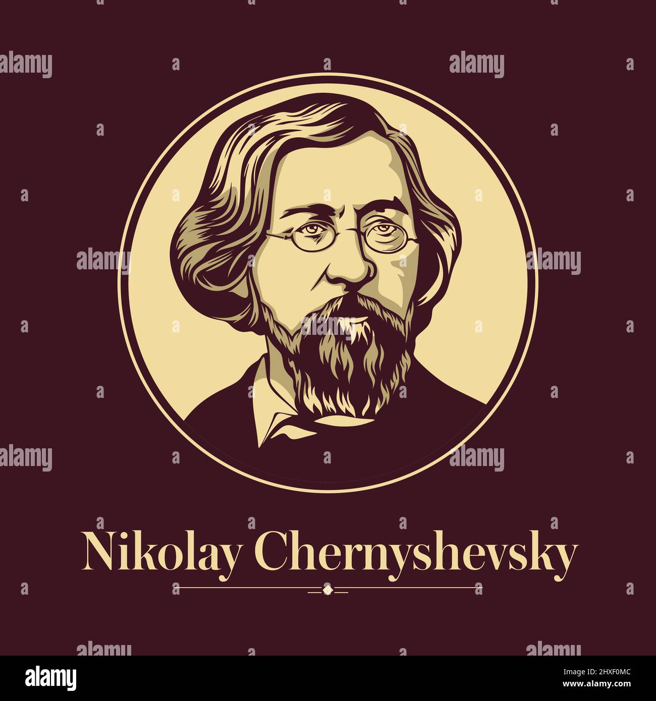 Vector portrait of a Russian writer. Nikolay Chernyshevsky was a Russian literary and social critic, journalist, novelist, democrat, and socialist Stock Vector