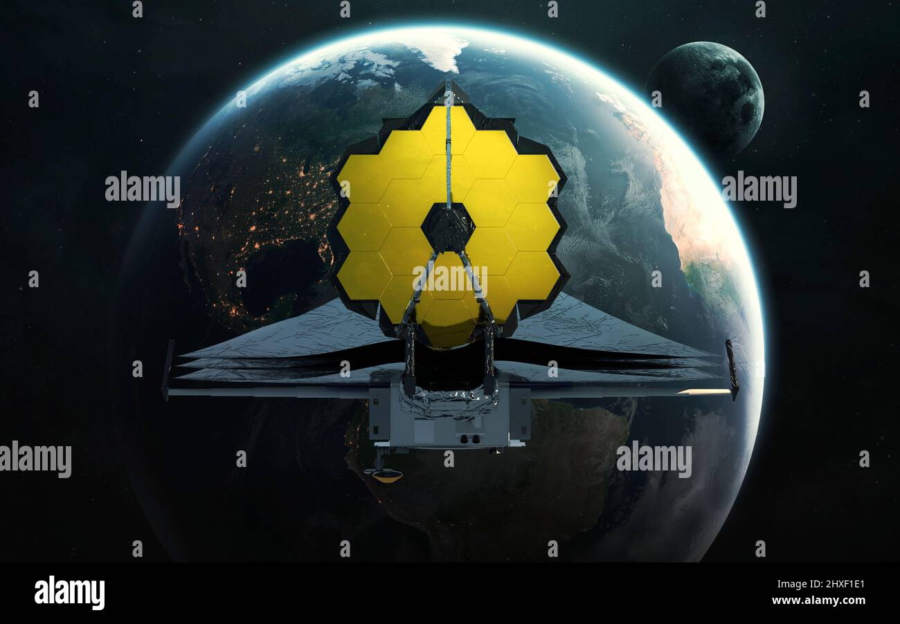 Launch of the James b Telescope into deep space. JWST launch art
