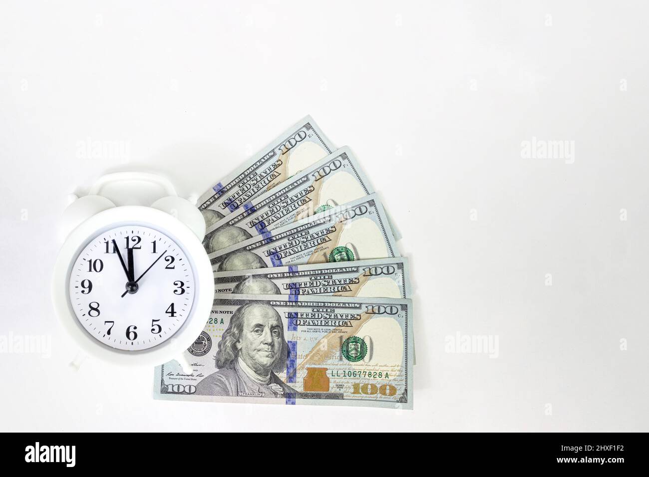 Alarm clock and dollars, close up. Time is money. Business concept