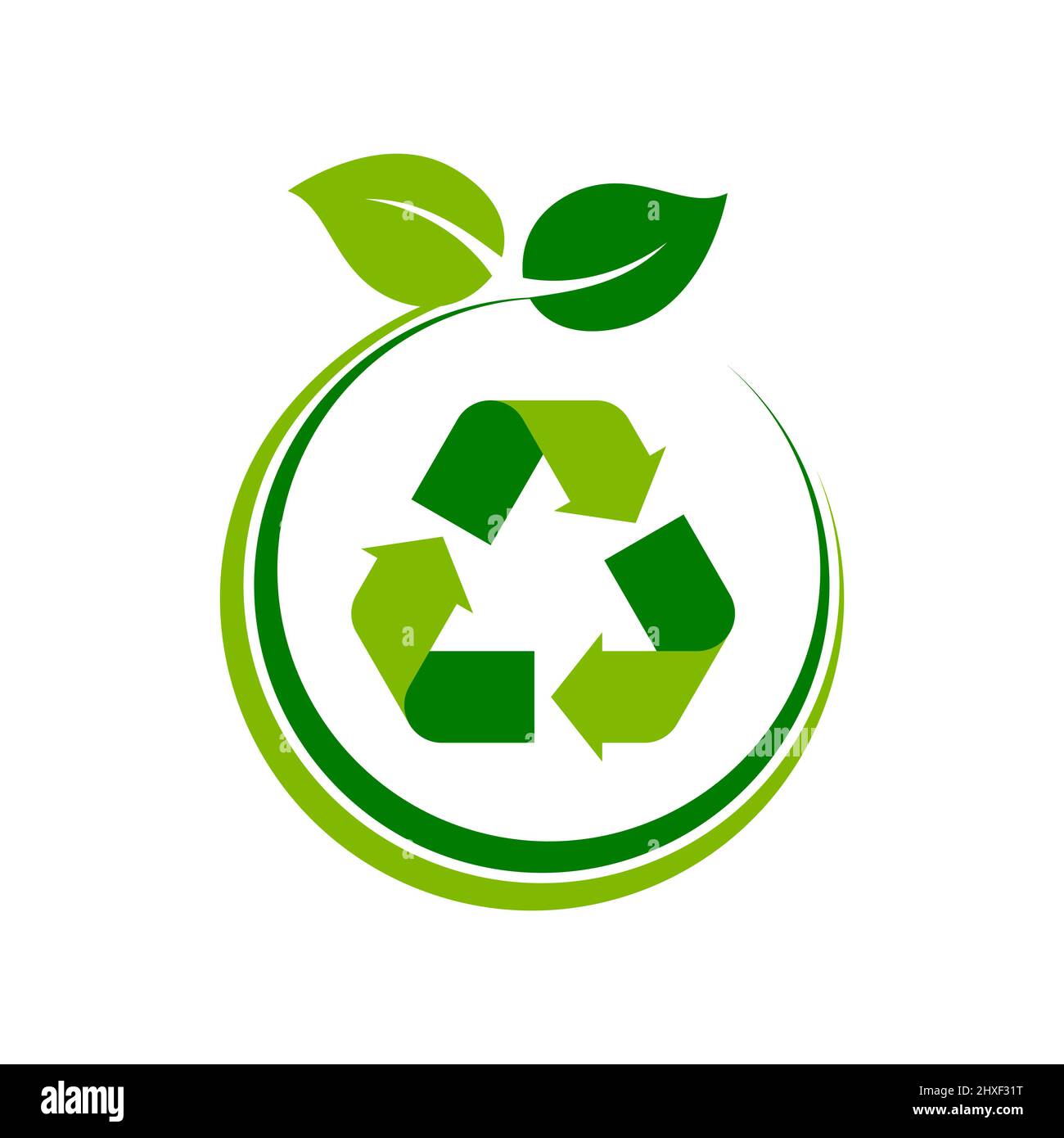 Recycle symbol inside circle with leaves. Zero waste concept