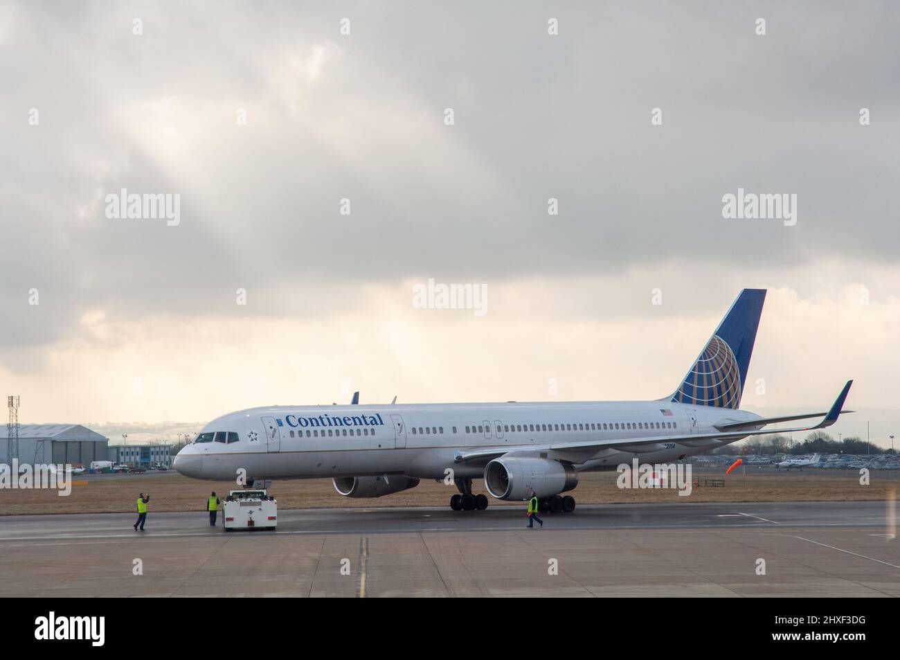 Continental Airlines jet on runway. Bristol Airport, England, UK Stock