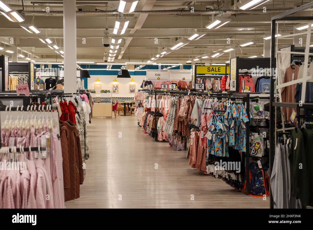 Clothing F&F section inside Tesco, Broughton, Chester / North Wales Stock Photo