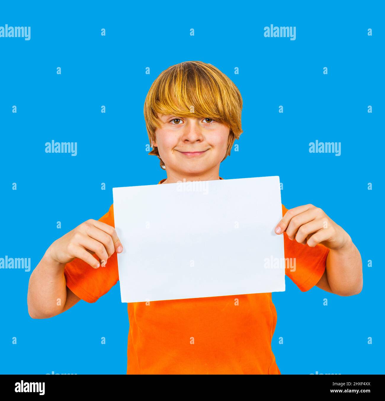 smart boy has control over the empty poster Stock Photo - Alamy