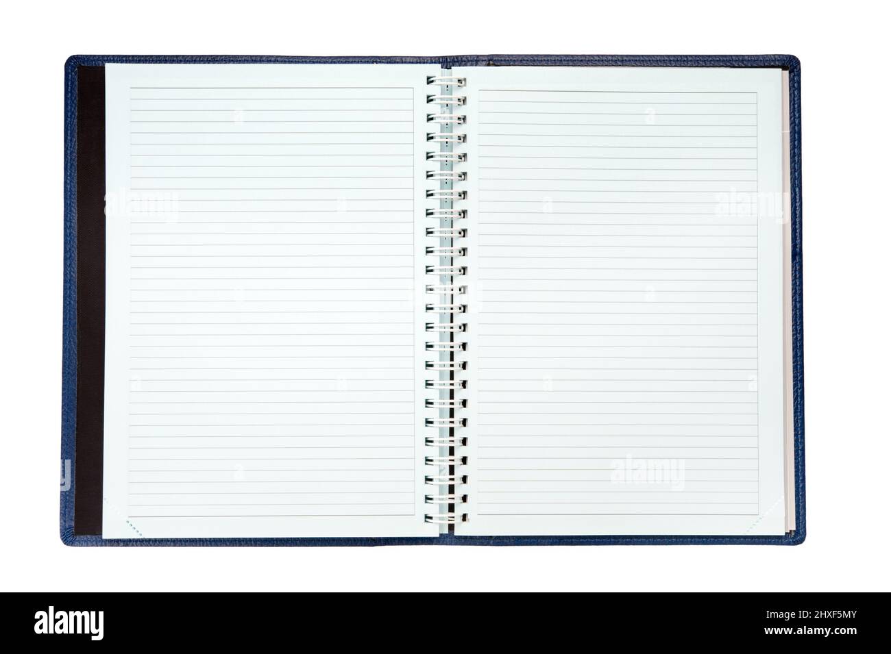 An open spiral notebook with blank pages. Stock Photo