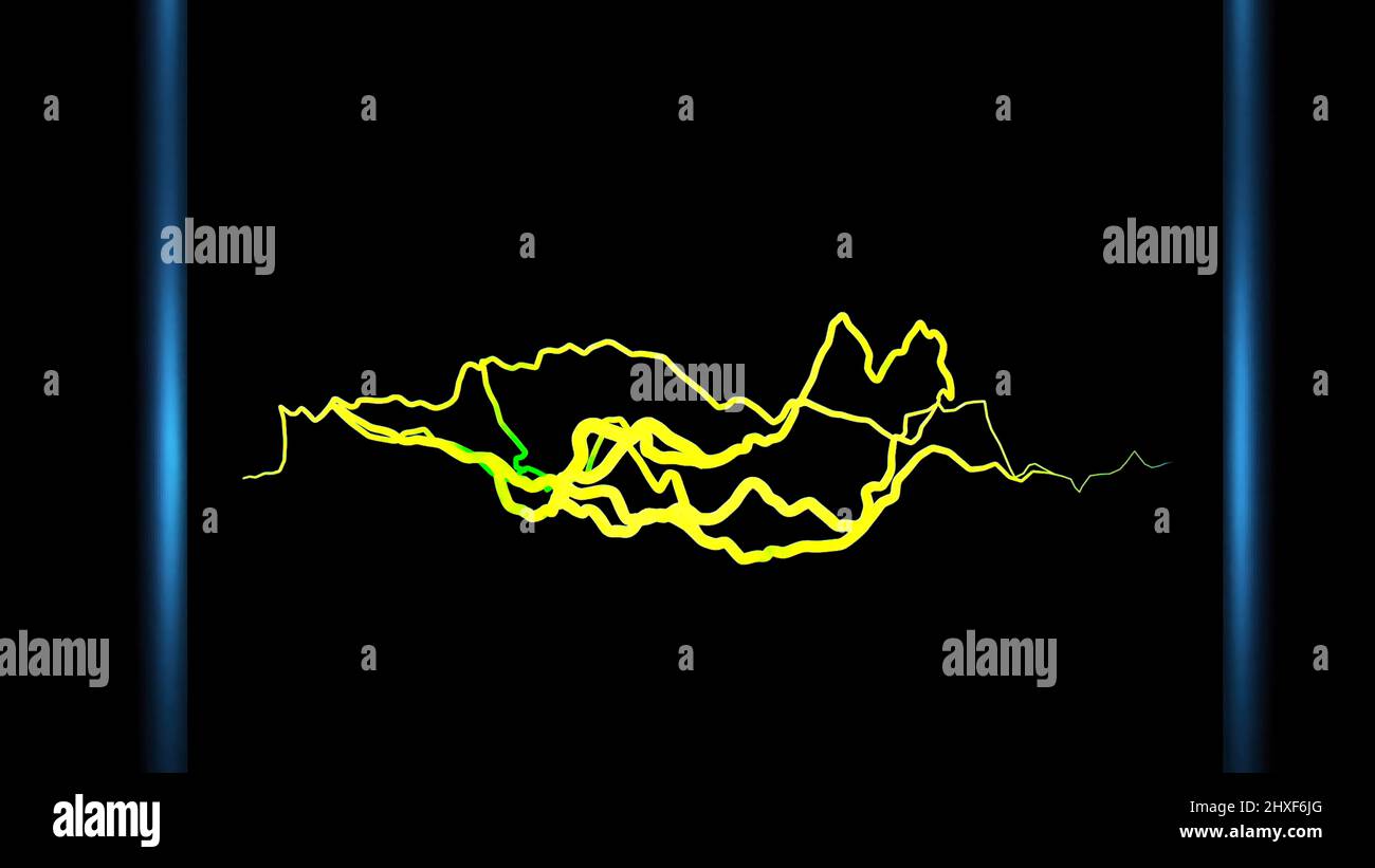 Movement of electrical discharges on black background. Design. Device