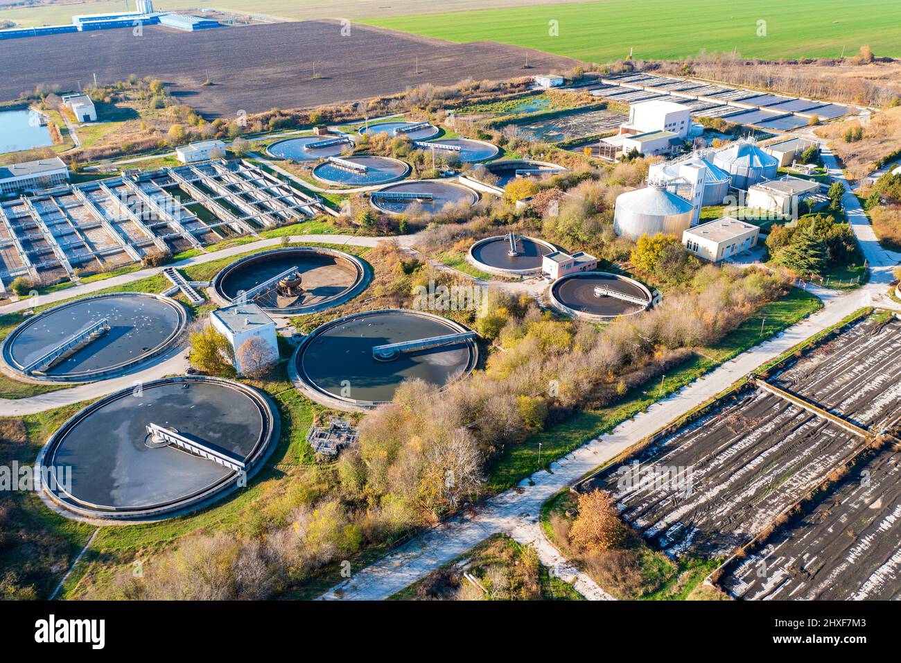 Aerial top view of a city sewage treatment plant Stock Photo Alamy