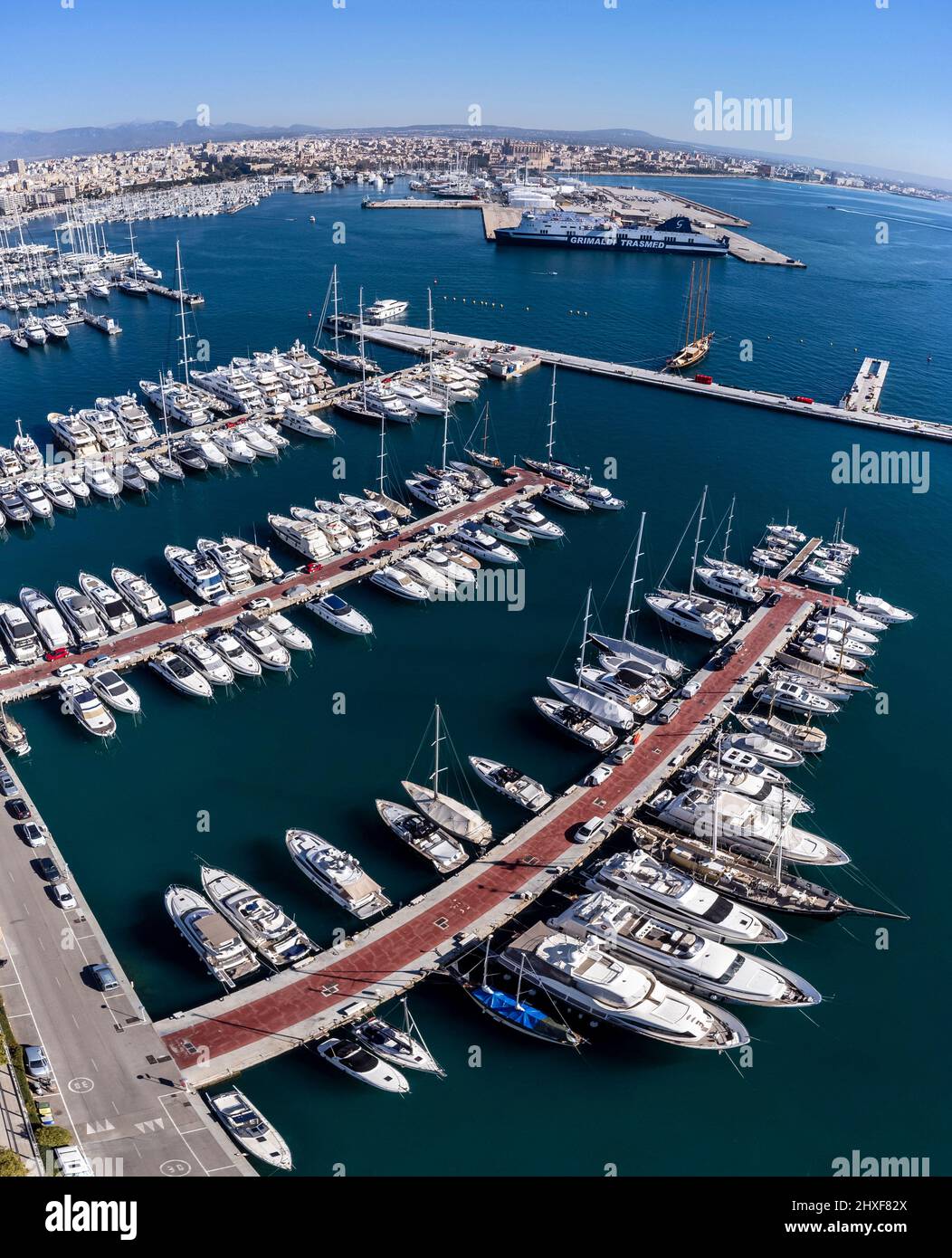Club de Mar Mallorca, aerial view of the pontoons, Balearic Islands, Spain. Stock Photo