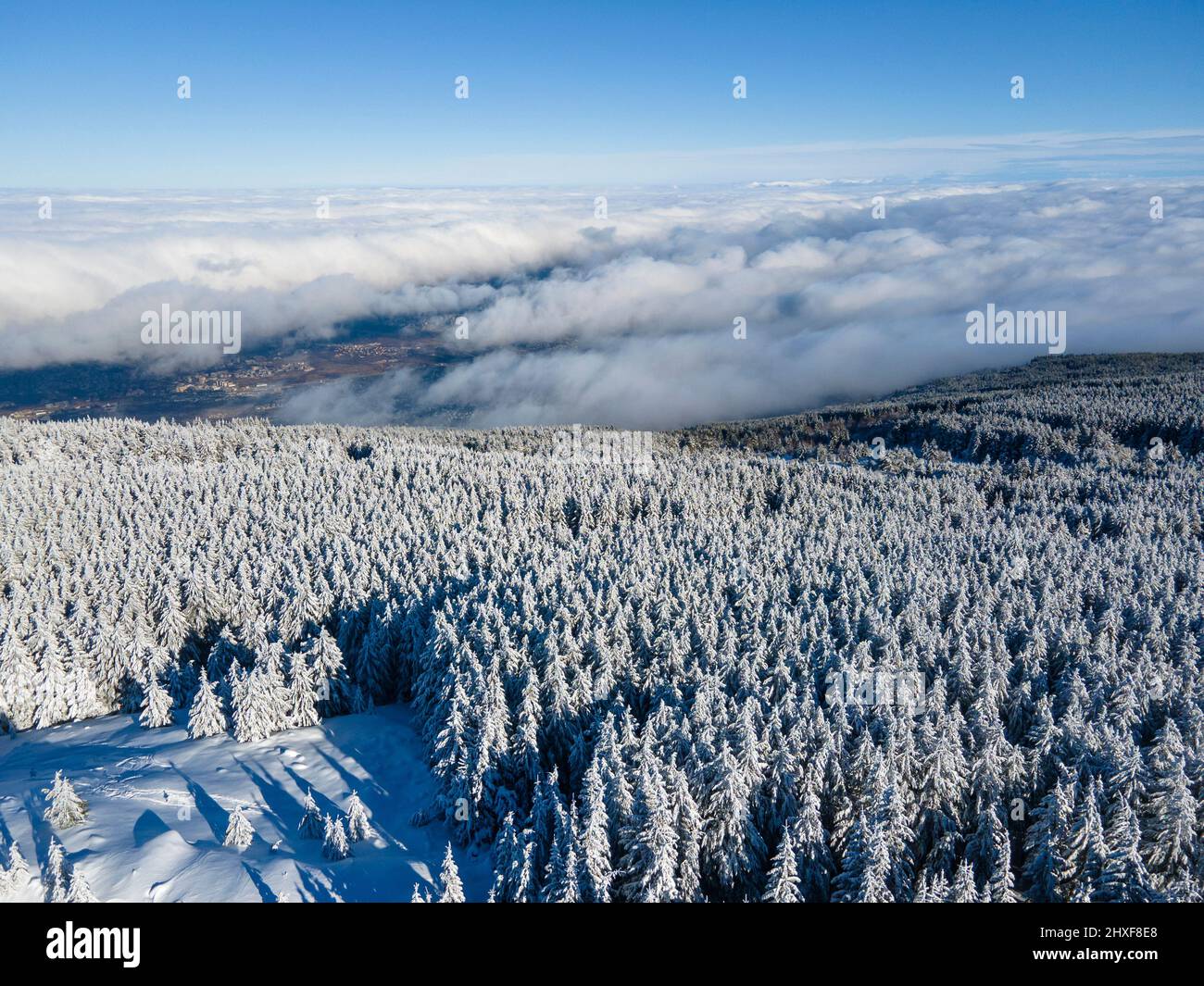 Aerial Winter view of Vitosha Mountain, Sofia City Region, Bulgaria
