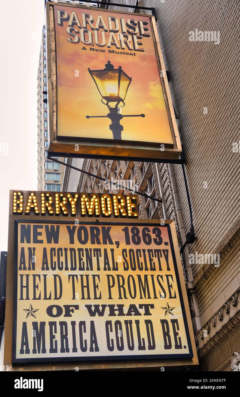 Ethel Barrymore Theatre Marquee in Times Square featuring the musical "Paradise Square", NYC  2022 Stock Photo