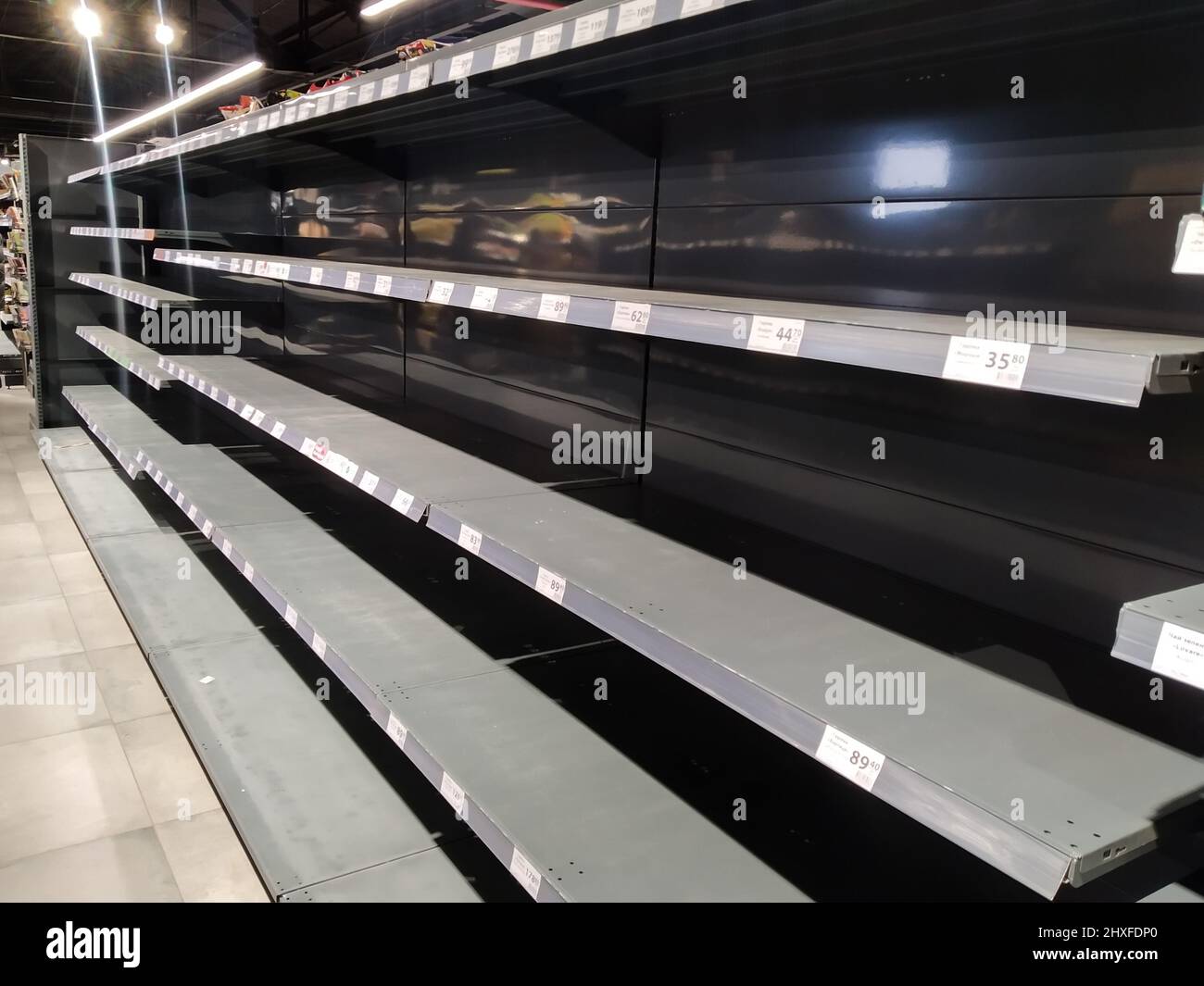 March 1, 2022, Ukraine, Zaporozhye. Empty shelves in the supermarket