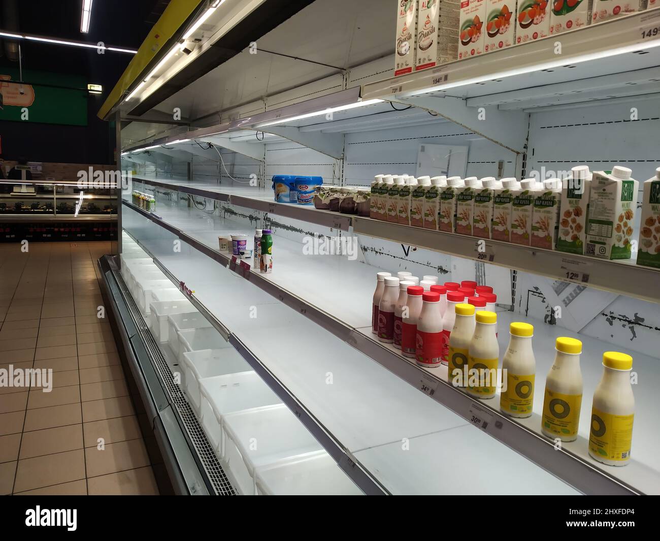 March 1, 2022, Ukraine, Zaporozhye. Empty shelves in the supermarket