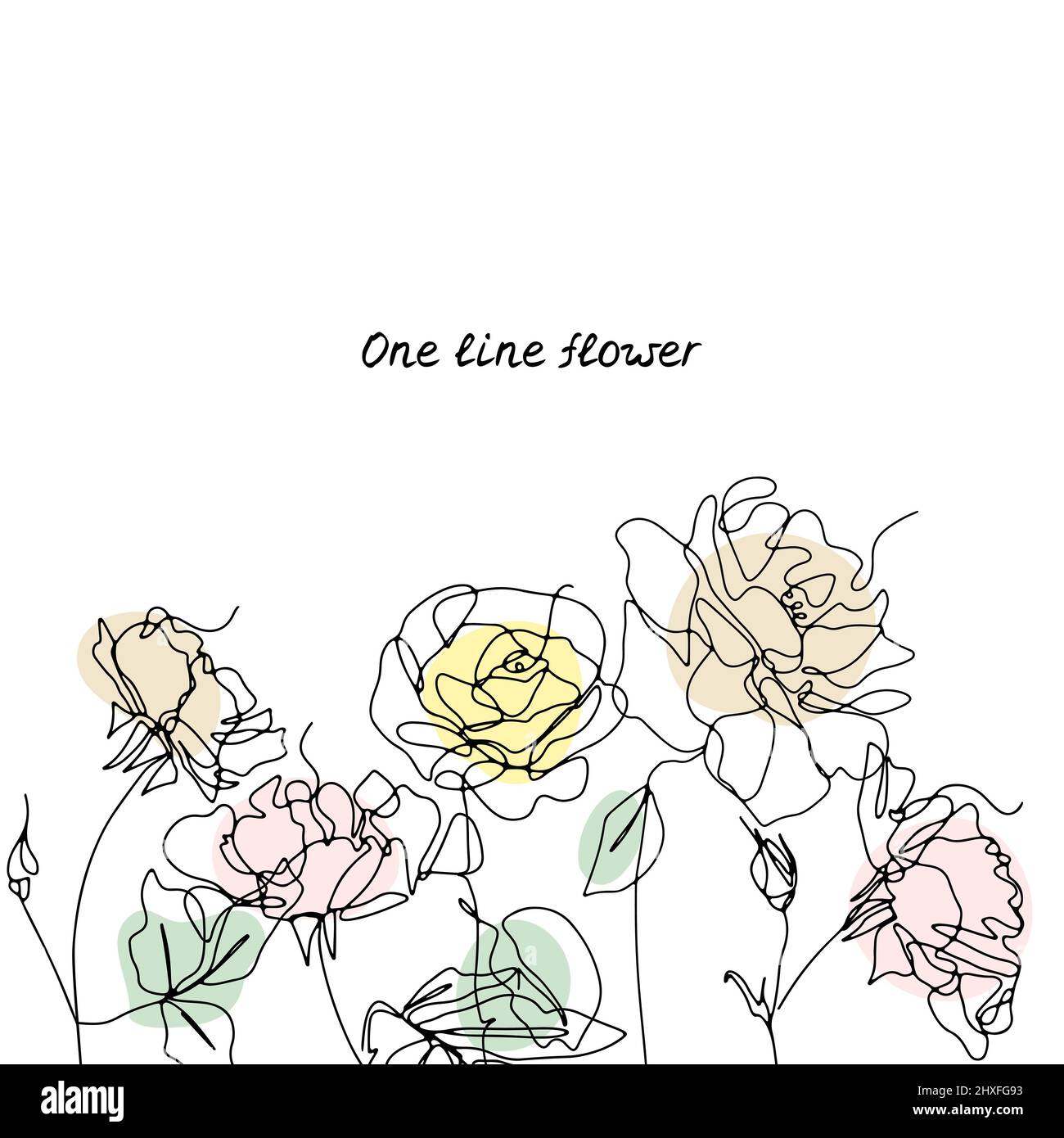 Card template with one line drawing roses and abstarct shapes Stock ...