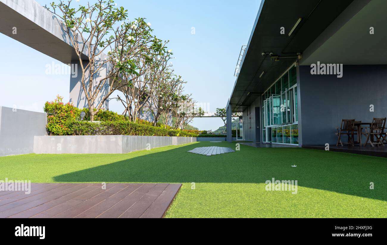 Image showcasing Sky garden on private rooftop of condominium or hotel rooftop, high ...