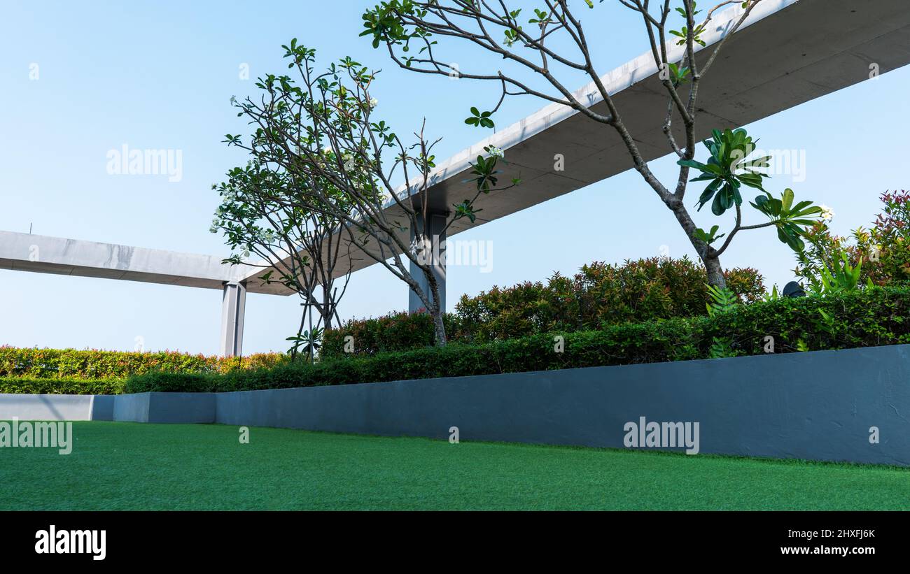View of Sky garden on private rooftop of condominium or hotel rooftop, high ...