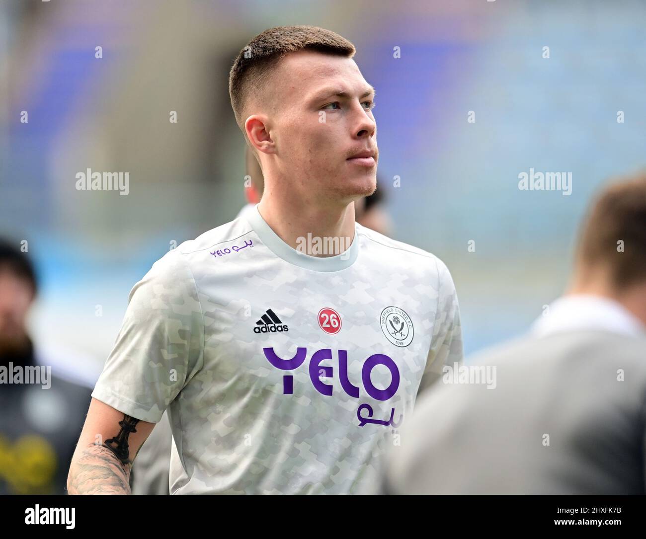 Coventry, England, 12th March 2022. Kacper Lopata of Sheffield Utd warms up  during the Sky Bet