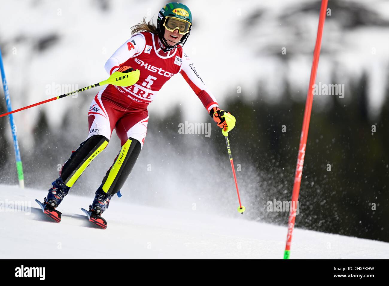ÅRE 20220312 Katharina Liensberger, Österrike, under första åket av damernas slalom under alpina världscupen i Åre på lördagen. Foto: Pontus Lundahl/TT/kod 10050 Credit: TT News Agency/Alamy Live News Stock Photo