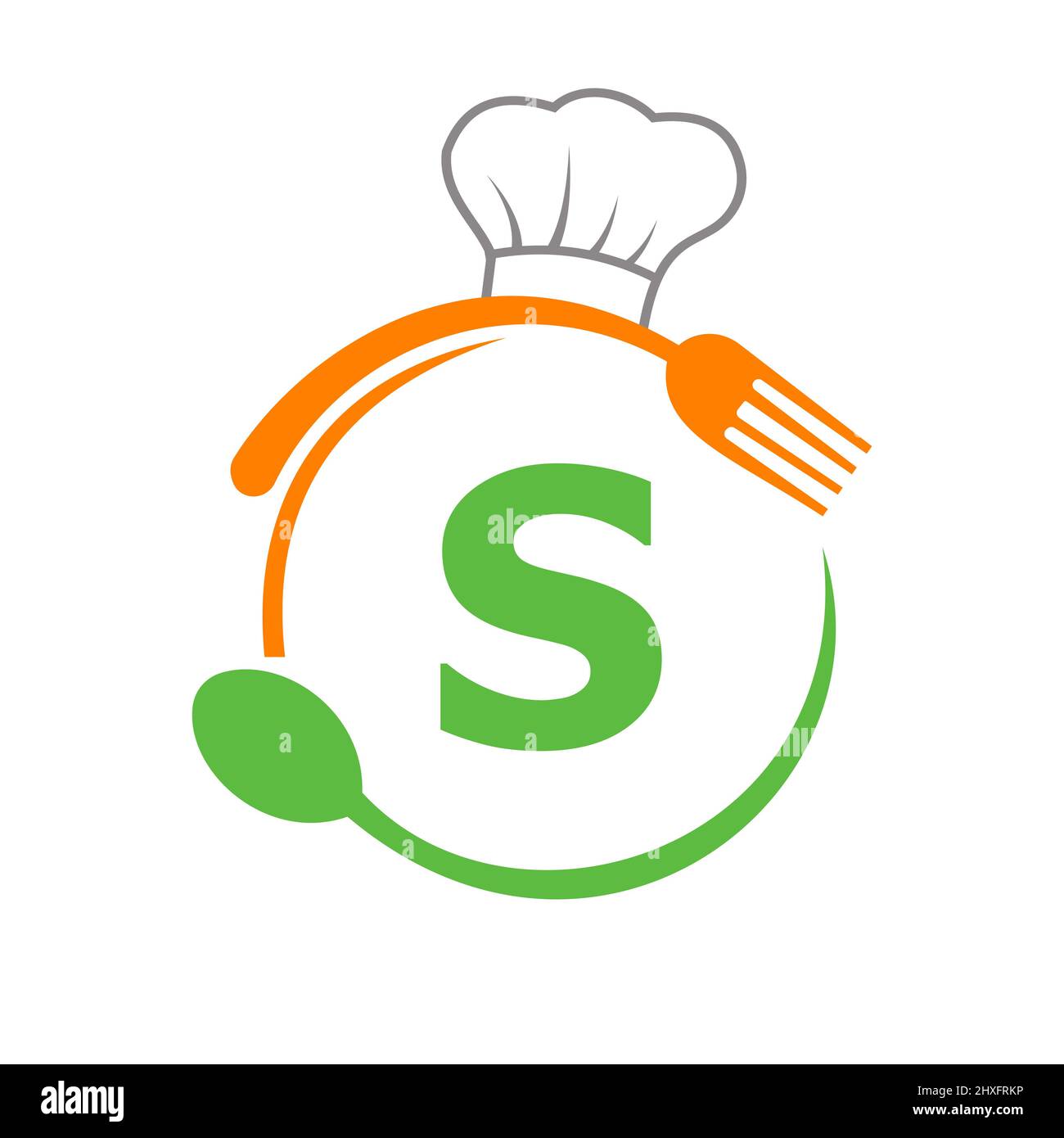 Letter S Logo With Chef Hat, Spoon And Fork For Restaurant Logo. Restaurant Logotype On Letter S Spoon And Fork Concept Stock Vector