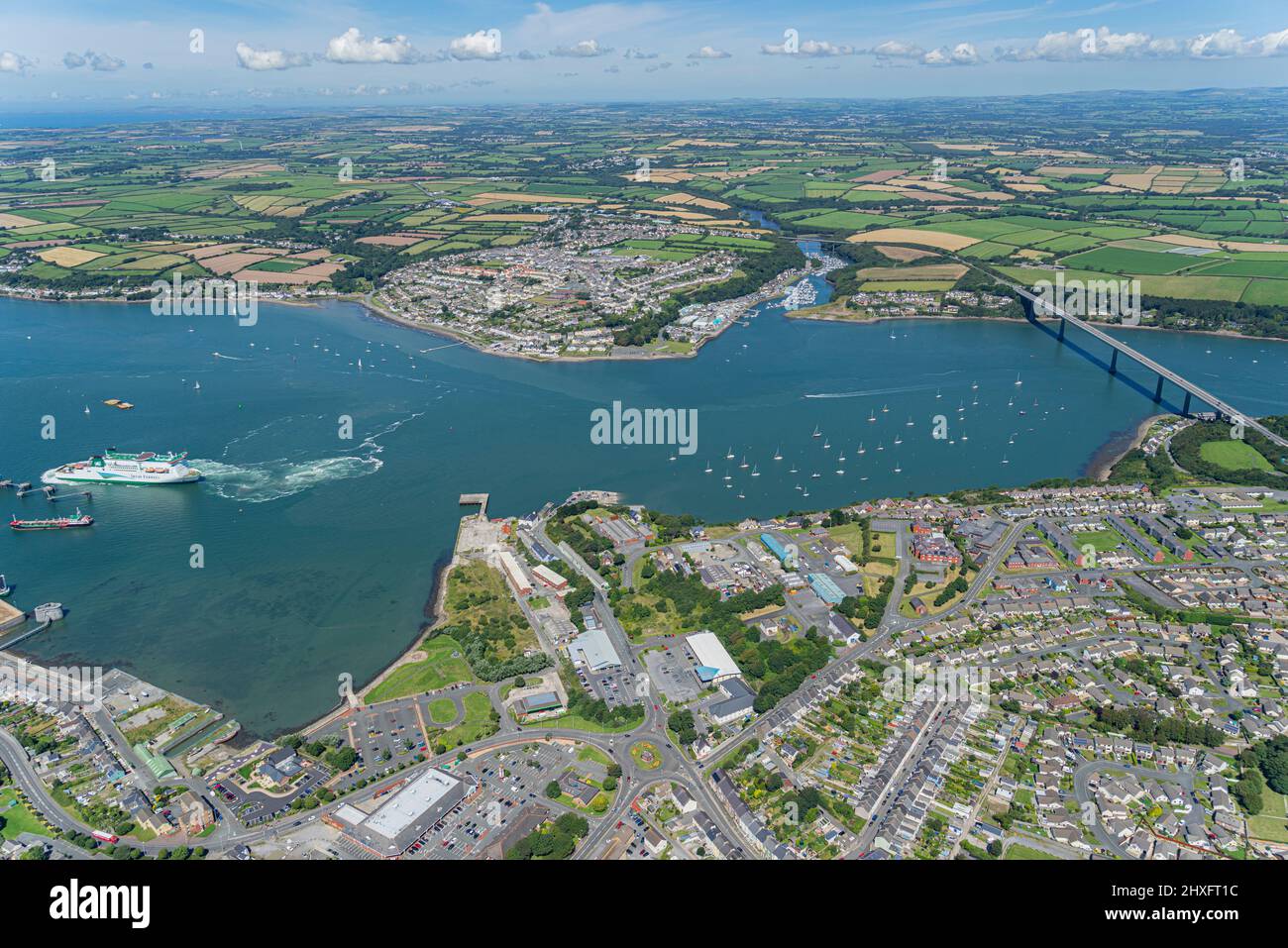 The busy Milford Haven Waterway and Oil and Gas terminals at Hakim, Pembrokeshire Stock Photo