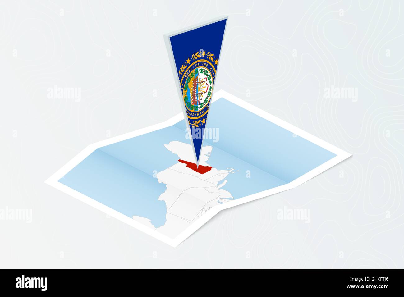 Isometric paper map of New Hampshire with triangular flag of New ...