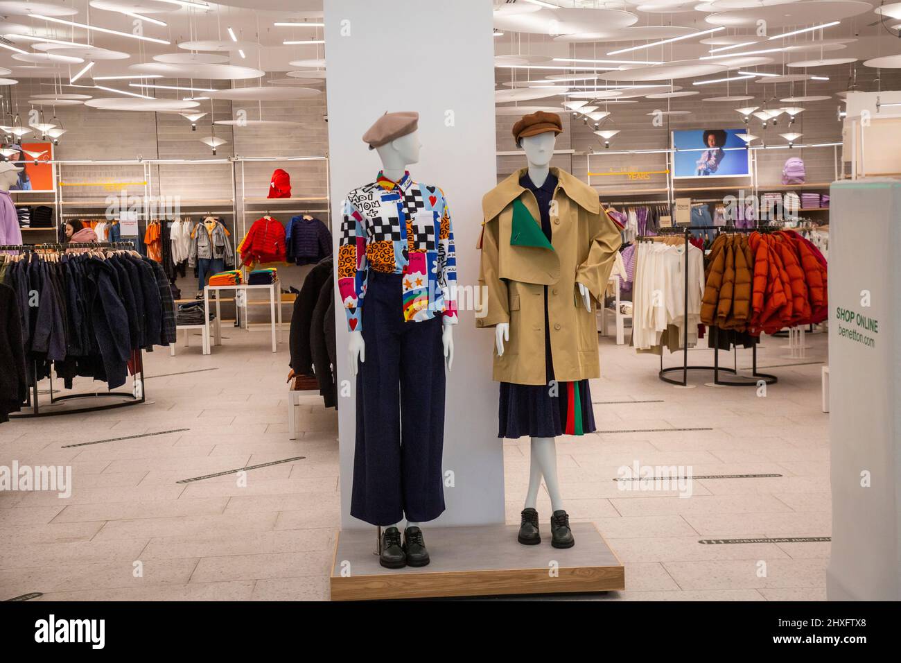 Moscow, Russia. 12th April, 2022. View of an shop interior of the United Colors of Benetton company at the Metropolis shopping mall on Leningradskoe shosse in Moscow, Russia Stock Photo