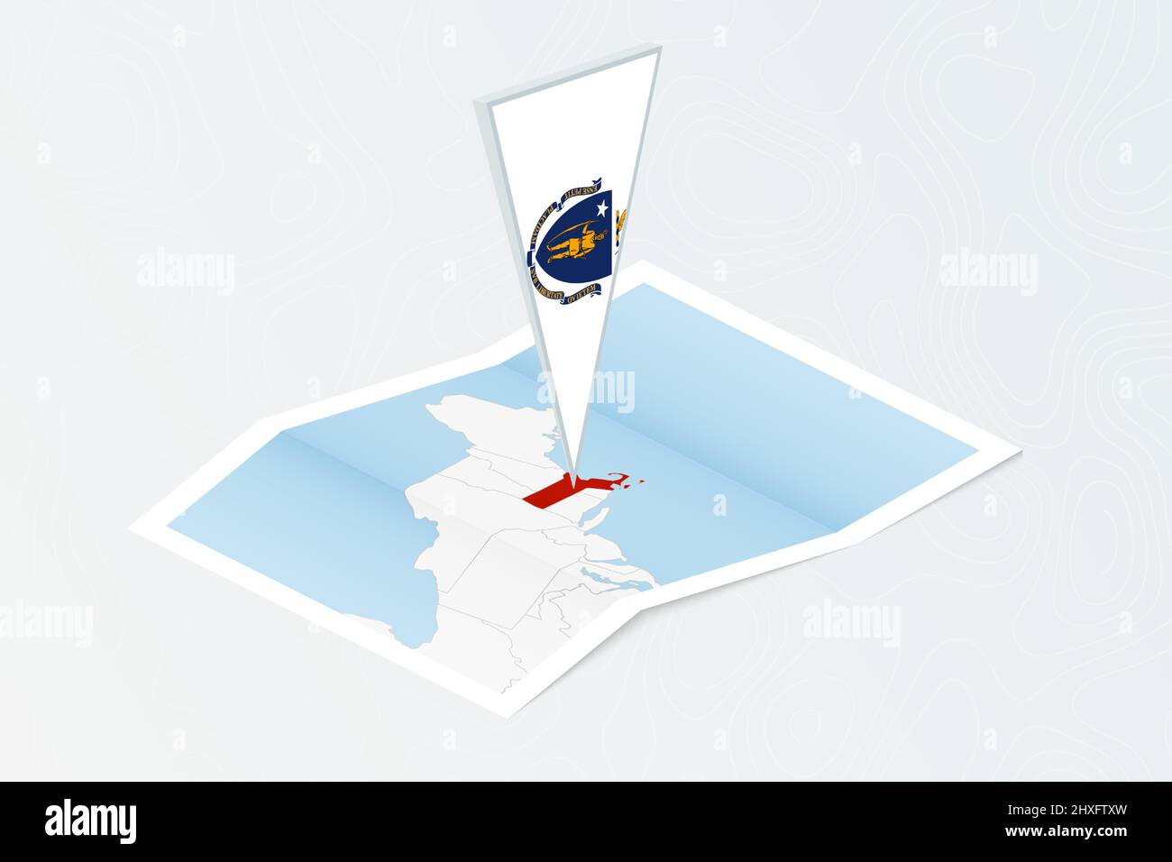 Isometric paper map of Massachusetts with triangular flag of ...