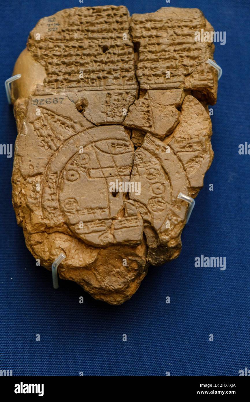 Babylonian map of the world, British museum, London, England, Great Britain. Stock Photo
