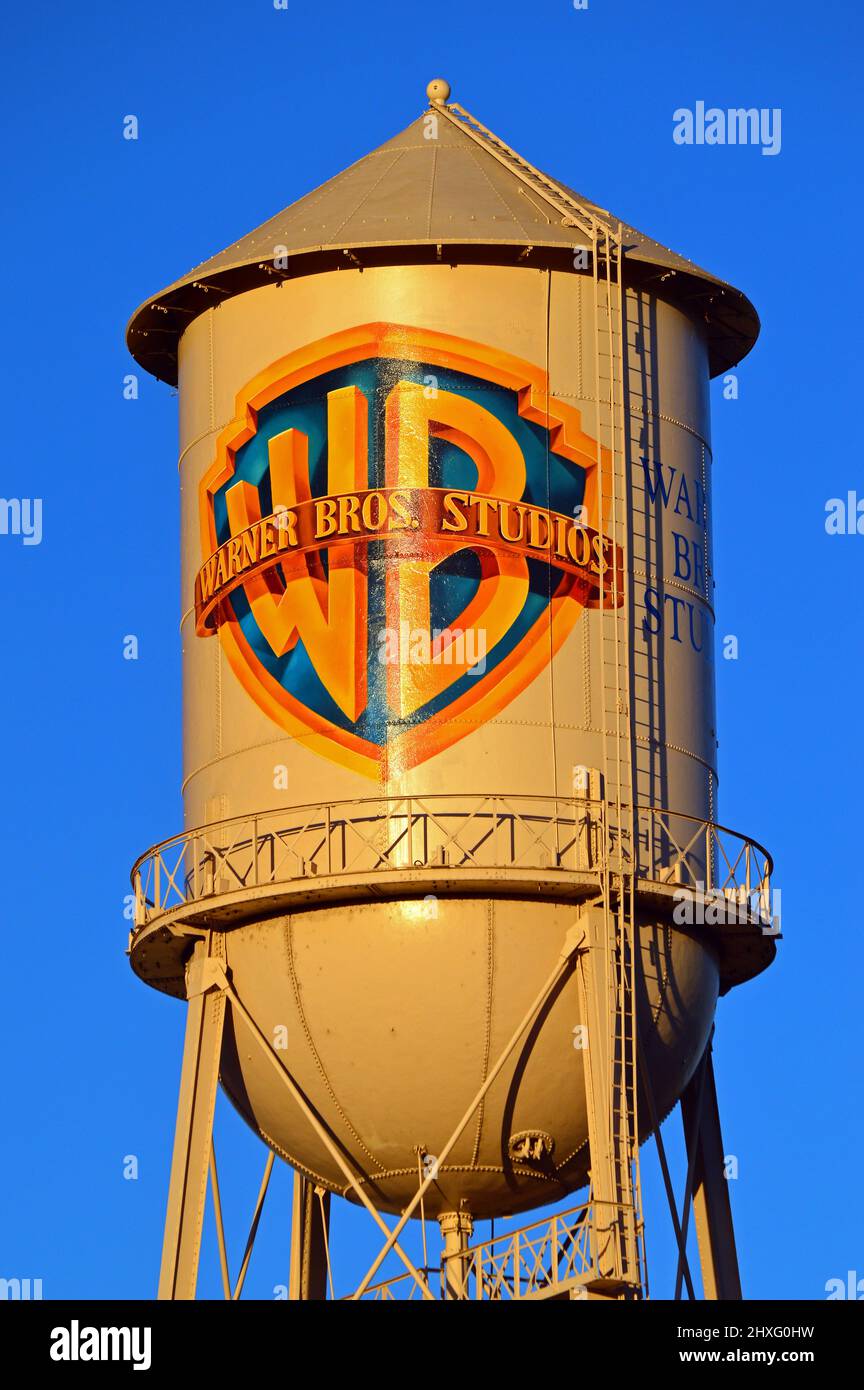 A water tower on the Warner Brothers movie studio lot Stock Photo