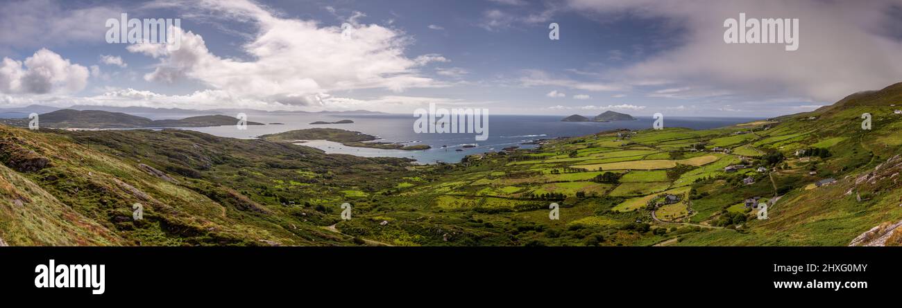 Panoramic view over the Atlantic coast of County Kerry, Ireland Stock Photo