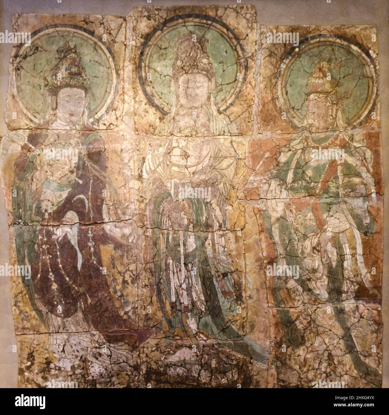 Three Bodhisattvas, Xinfang County, Hebei, 1400s, British museum, London, England, Great Britain. Stock Photo